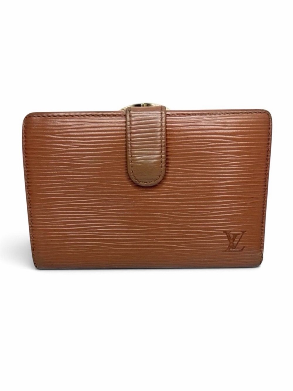 Louis Vuitton Brown Epi Leather Kisslock Wallet with Embossed LV Logo